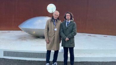 President of the Association of Flight PS752 Families standing beside of a Member of Board of Director of MH17 Association at the MH17 Memorial site in Netherlands